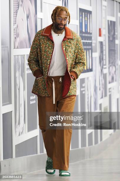 James Johnson of the Indiana Pacers arrives to the arena before the game against the Toronto Raptors on February 26, 2024 at Gainbridge Fieldhouse in...