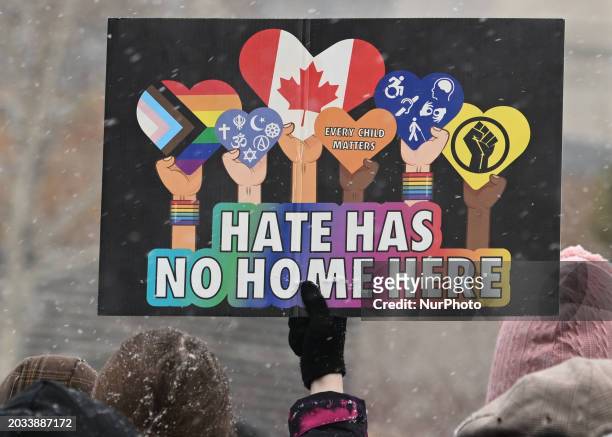 Protesters gathered at Violet King Henry Plaza in front of the Alberta Legislature to rally in support of trans youth in Alberta, on February 25 in...
