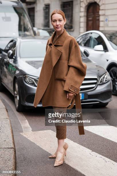 Cristiana Capotondi attends the Philosophy By Lorenzo Serafini fashion show during the Milan Fashion Week - Womenswear Fall/Winter 2024-2025 on...