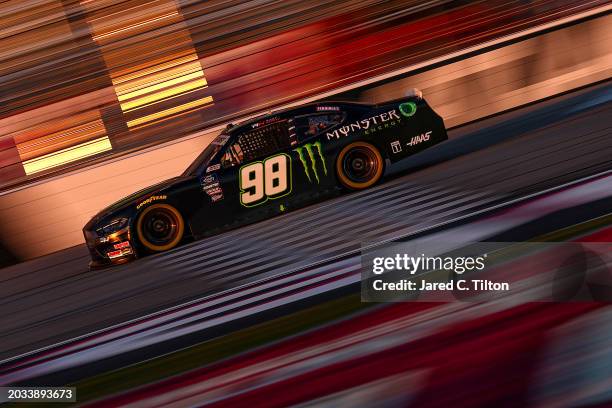 Riley Herbst, driver of the Monster Energy Ford, drives during qualifying for the NASCAR Xfinity Series King of Tough 250 at Atlanta Motor Speedway...