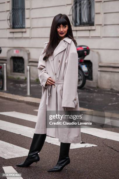 Jameela Jamil attends the Philosophy By Lorenzo Serafini fashion show during the Milan Fashion Week - Womenswear Fall/Winter 2024-2025 on February...