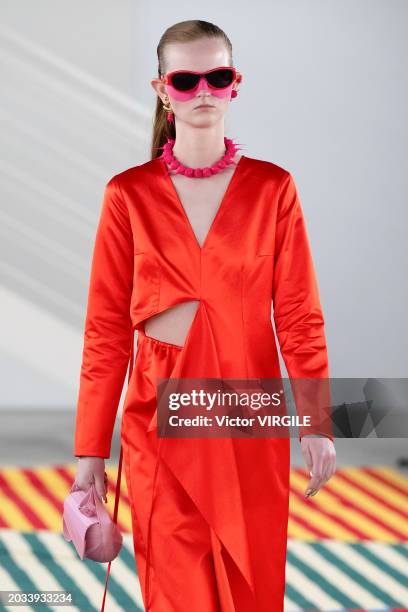 Model walks the runway during the Sunnei Ready to Wear Fall/Winter 2024-2025 fashion show as part of the Milan Fashion Week on February 23, 2024 in...