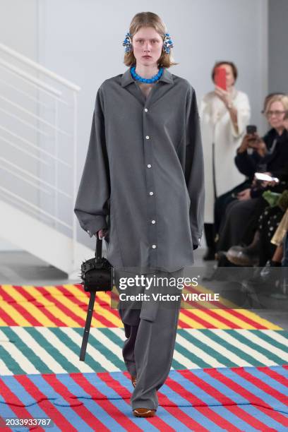 Model walks the runway during the Sunnei Ready to Wear Fall/Winter 2024-2025 fashion show as part of the Milan Fashion Week on February 23, 2024 in...