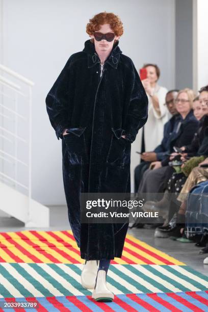 Model walks the runway during the Sunnei Ready to Wear Fall/Winter 2024-2025 fashion show as part of the Milan Fashion Week on February 23, 2024 in...