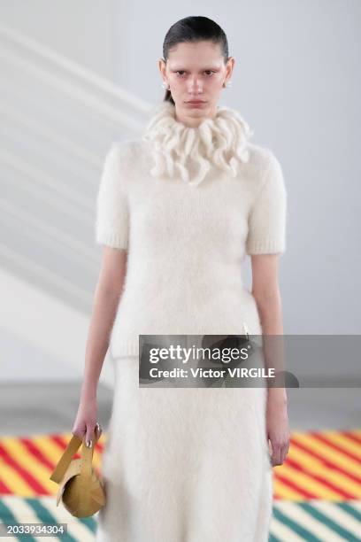 Model walks the runway during the Sunnei Ready to Wear Fall/Winter 2024-2025 fashion show as part of the Milan Fashion Week on February 23, 2024 in...