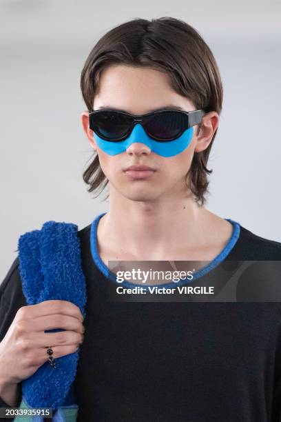 Model walks the runway during the Sunnei Ready to Wear Fall/Winter 2024-2025 fashion show as part of the Milan Fashion Week on February 23, 2024 in...