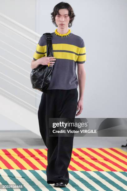 Model walks the runway during the Sunnei Ready to Wear Fall/Winter 2024-2025 fashion show as part of the Milan Fashion Week on February 23, 2024 in...