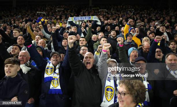 Leeds United fans show their support prior to the Sky Bet Championship match between Leeds United and Leicester City at Elland Road on February 23,...