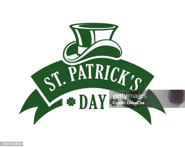 saint patrick's day emblem with leprechaun hat and clover leaves - cut out vector banner - leprechaun stock illustrations