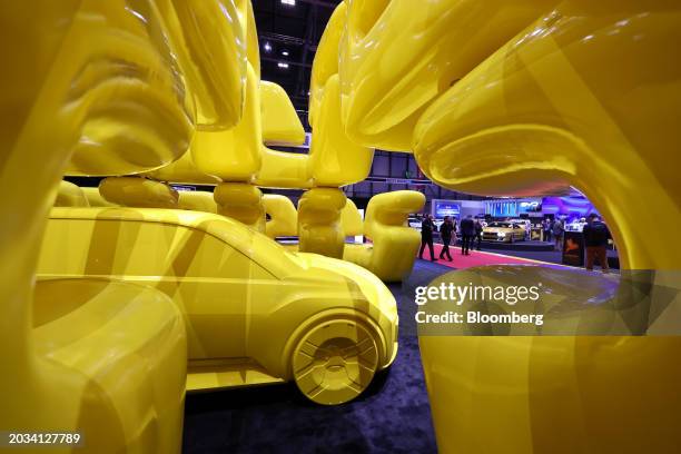 Model of the Renault SA R5 E-Tech city car on the Renault SA stand on the opening day of the Geneva International Motor Show in Geneva, Switzerland,...