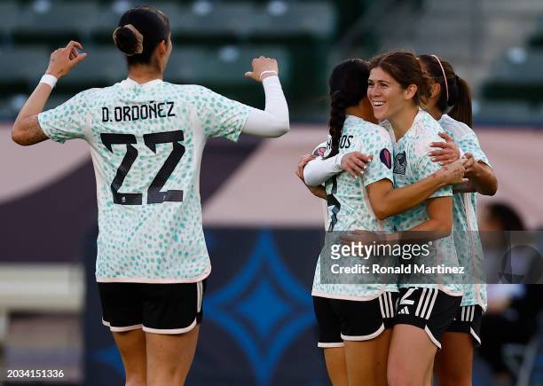 Nicolette Hernandez of Mexico celebrates a goal against the Dominican Republic during the first half in Group A - 2024 Concacaf W Gold Cup at Dignity...