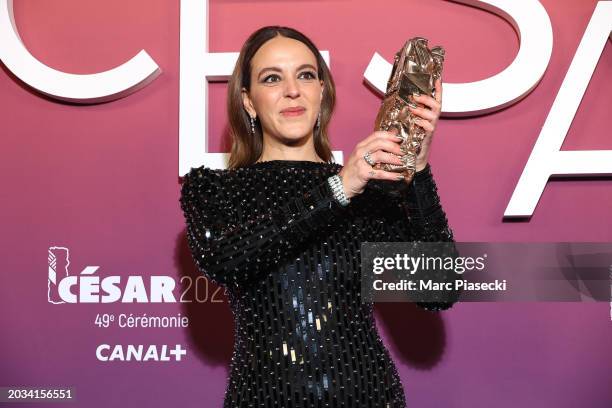 Monia Chokri poses in the winners room with the 'Best Foreign Film' Cesar Award for the movie 'Simple comme Sylvain' during the 49th Cesar Film...