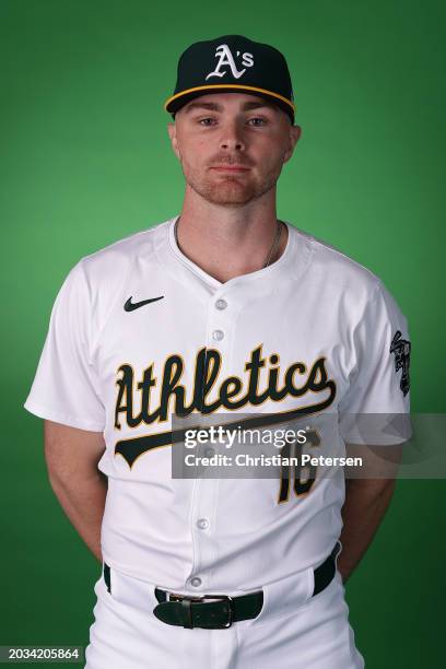 Sean Newcomb of the Oakland Athletics poses for a portrait during photo day at HoHoKam Stadium on February 23, 2024 in Mesa, Arizona.