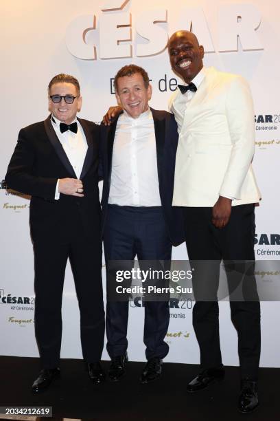 Benoit Magimel, Dany Boon and Jean-Pascal Zadi arrive at the 49th Cesar Film Awards Dinner at Le Fouquet's on February 23, 2024 in Paris, France.