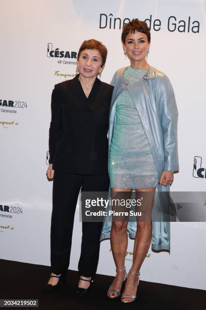 Ariane Ascaride and Bérénice Bejo arrive at the 49th Cesar Film Awards Dinner at Le Fouquet's on February 23, 2024 in Paris, France.