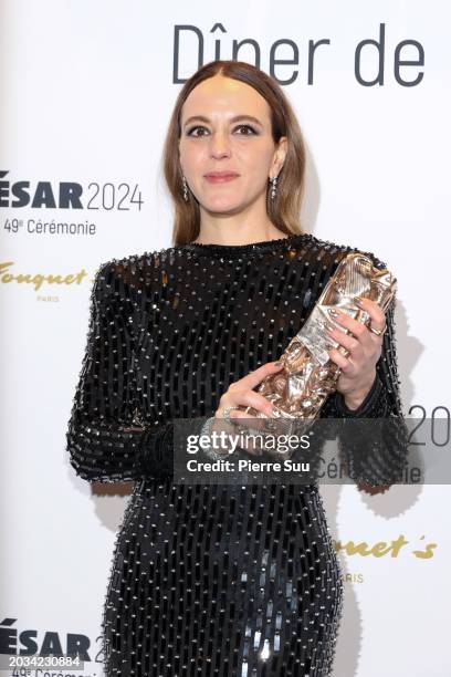 Monia Chokri arrives at the 49th Cesar Film Awards Dinner at Le Fouquet's on February 23, 2024 in Paris, France.