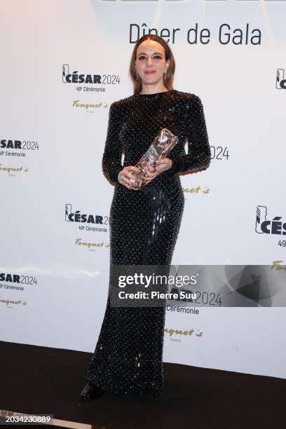 Monia Chokri arrives at the 49th Cesar Film Awards Dinner at Le Fouquet's on February 23, 2024 in Paris, France.