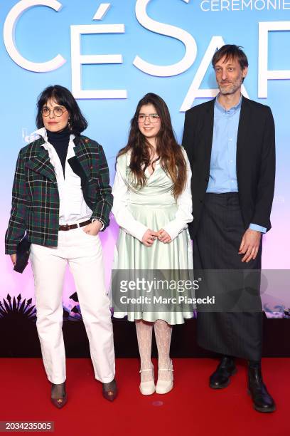 Chiara Malta, Mélinée Leclerc and Sébastien Laudenbach arrive at the 49th Cesar Film Awards at L'Olympia on February 23, 2024 in Paris, France.