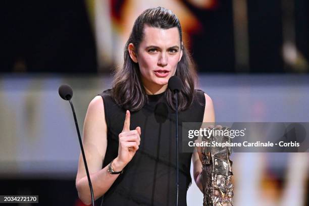 Ella Rumpf accepts the 'Best Female Newcomer' Cesar Award for the movie 'Le théorème de marguerite' on stage during the 49th Cesar Film Awards at...