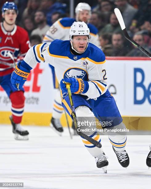 Kyle Okposo of the Buffalo Sabres skates during the third period against the Montreal Canadiens at the Bell Centre on February 21, 2024 in Montreal,...