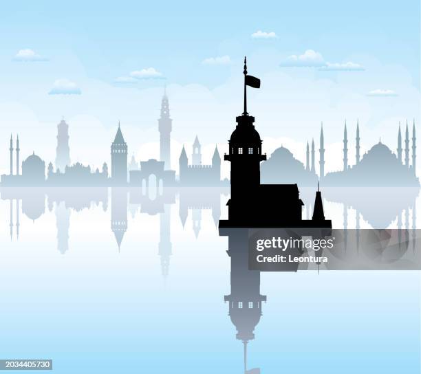 illustrations, cliparts, dessins animés et icônes de maiden’s tower, istanbul, turquie (tous les bâtiments sont complets et mobiles) - bosphore