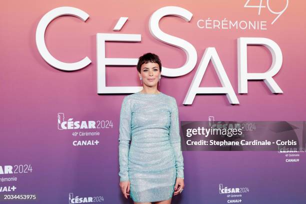 Berenice Bejo poses in the winners room with the "XXX" Award during the 49th Cesar Film Awards at L'Olympia on February 23, 2024 in Paris, France.
