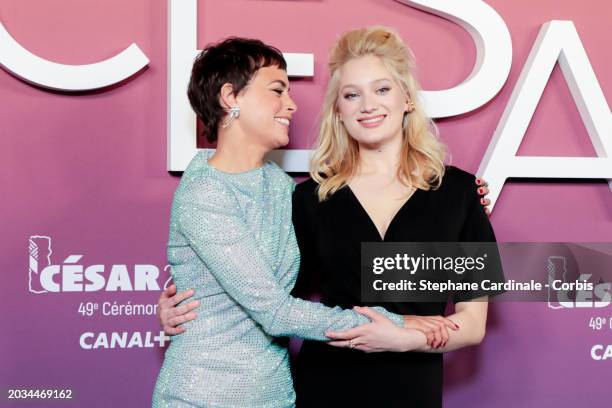 Berenice Bejo and Nadia Tereszkiewicz pose during the 49th Cesar Film Awards at L'Olympia on February 23, 2024 in Paris, France.