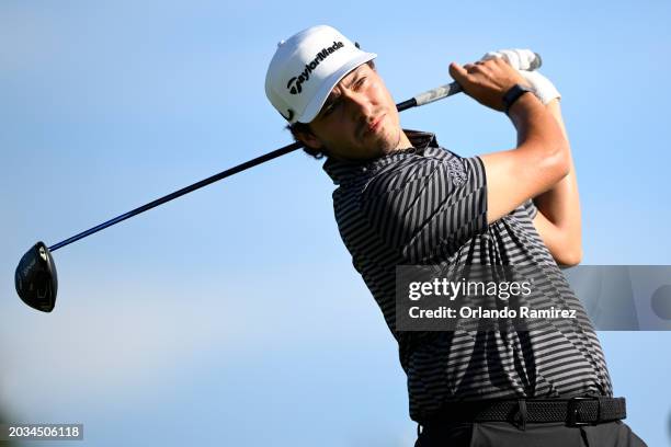 Santiago De La Fuente of Mexico plays a shot from the third tee during the second round of the Mexico Open at Vidanta at Vidanta Vallarta on February...