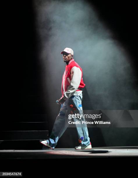 Chris Brown performs during Tycoon Music Festival at State Farm Arena on February 13, 2024 in Atlanta, Georgia.