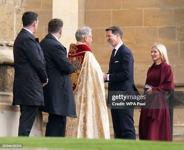 Prince Pavlos, Crown Prince of Greece, Prince of Denmark RE, and Marie-Chantal, Crown Princess of Greece, Princess of Denmark are greeted as they...