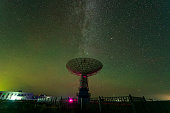 radio telescopes milky way at night