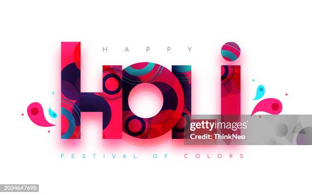 ilustrações, clipart, desenhos animados e ícones de handwritten calligraphic brush stroke colorful acrylic or oil paint lettering of happy holi - holi