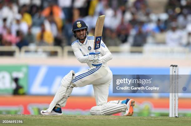 Shubman Gill of India bats during day two of the 4th Test Match between India and England at JSCA International Stadium Complex on February 24, 2024...