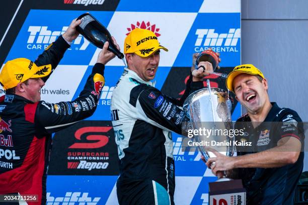 Chaz Mostert driver of the Mobil1 Optus Racing Ford Mustang GT, Broc Feeney driver of the Red Bull Ampol Racing Chevrolet Camaro ZL1, Will Brown...