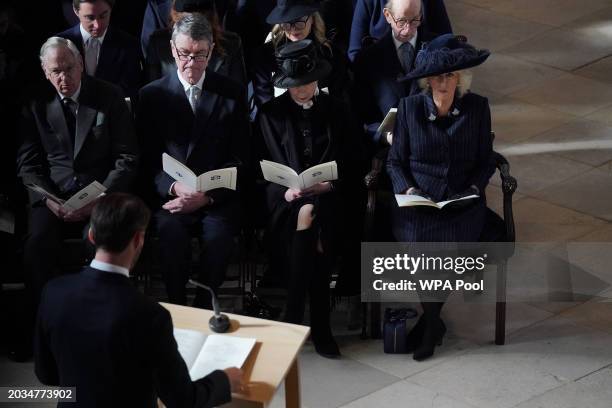 Prince Richard, Duke of Gloucester, Admiral Sir Tim Laurence, Princess Anne, Princess Royal and Queen Camilla attend the Thanksgiving Service for...