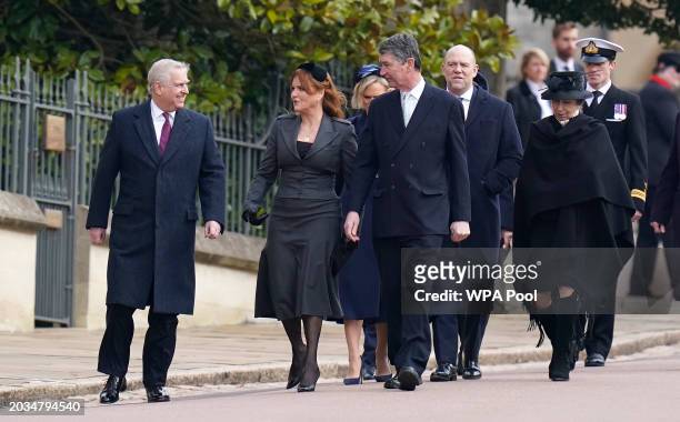 Prince Andrew, Duke of York, Sarah, Duchess of York, Zara Tindall, Sir Timothy Laurence, Mike Tindall and Anne, Princess Royal attend the...
