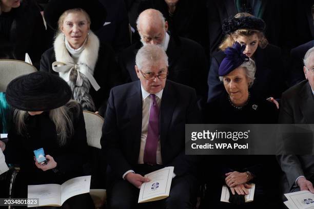 Marina Ogilvy, Prince Andrew, Duke of York and Birgitte, Duchess of Gloucester attend the Thanksgiving Service for King Constantine of the Hellenes...