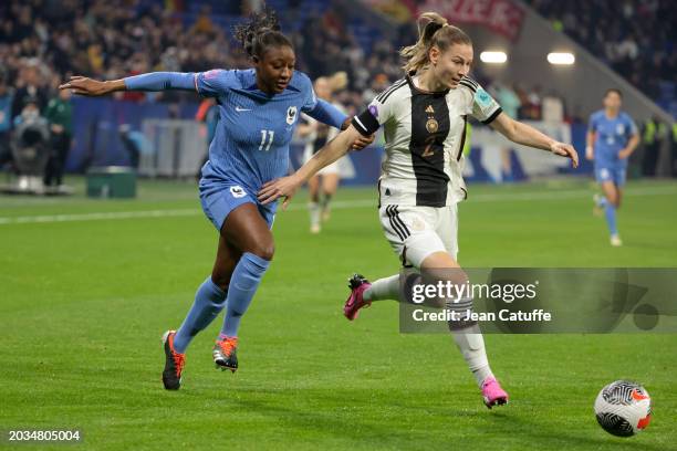 Kadidiatou Diani of France, Sarai Linder of Germany in action during the UEFA Women's Nations League semi-final between France and Germany at...