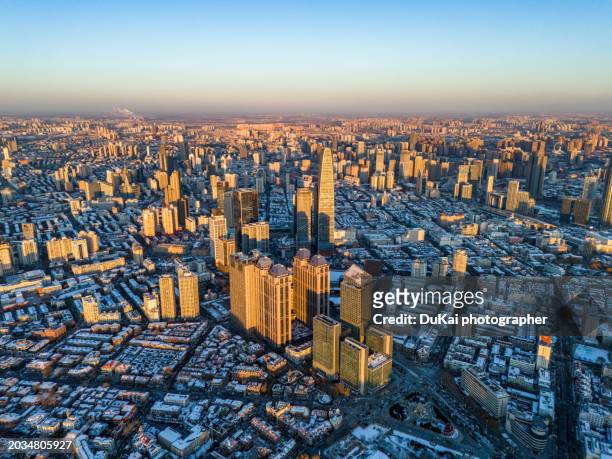tianjin skyline sunrise - kai stock pictures, royalty-free photos & images