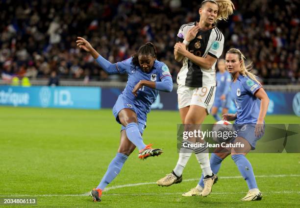 Kadidiatou Diani of France scores her goal despite Klara Buhl of Germany during the UEFA Women's Nations League semi-final between France and Germany...