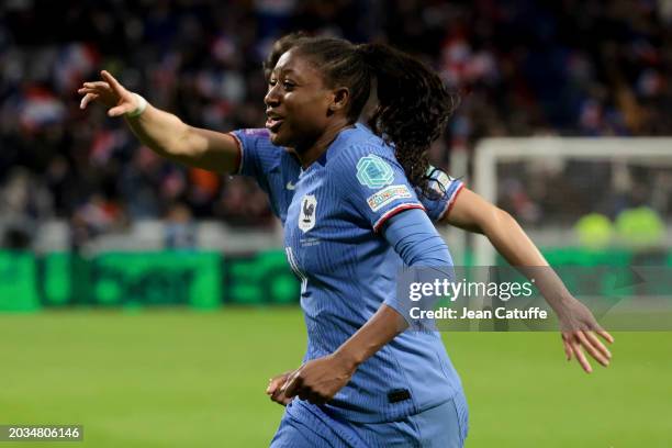 Kadidiatou Diani of France celebrates her goal during the UEFA Women's Nations League semi-final between France and Germany at Groupama Stadium on...