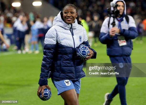 Kadidiatou Diani of France salutes the supporters following the UEFA Women's Nations League semi-final between France and Germany at Groupama Stadium...
