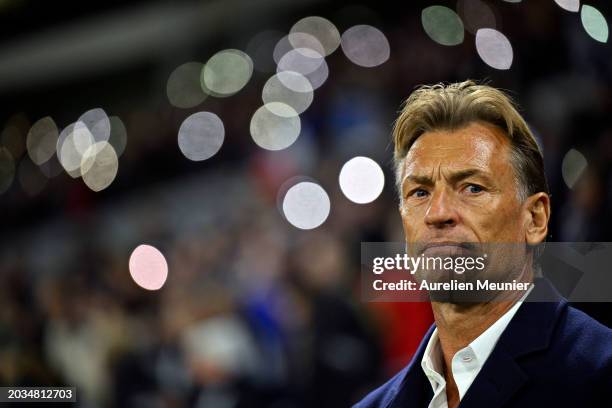 Herve Renard, Head Coach of France looks on prior to the UEFA Women's Nations League semi-final match between France and Germany at OL Stadium on...