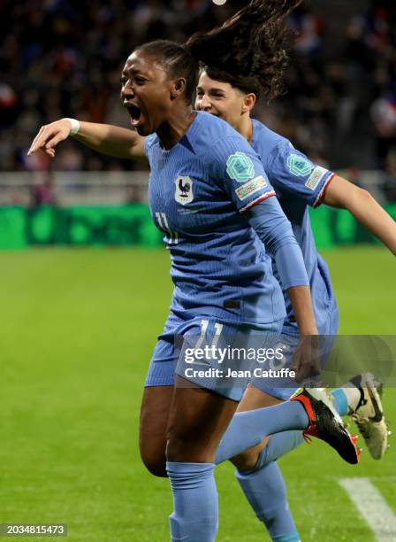 Kadidiatou Diani of France celebrates her goal during the UEFA Women's Nations League semi-final between France and Germany at Groupama Stadium on...