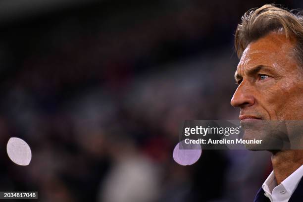 Herve Renard, Head Coach of France looks on prior to the UEFA Women's Nations League semi-final match between France and Germany at OL Stadium on...