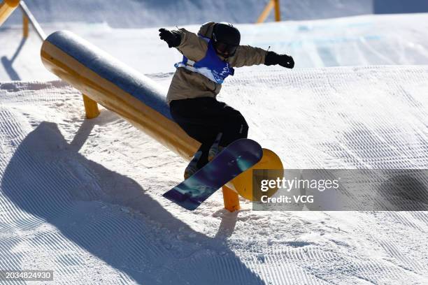 Su Yiming of China competes during the Men's Snowboard Slopestyle final of China's 14th National Winter Games at the Zhalantun venue on February 24,...