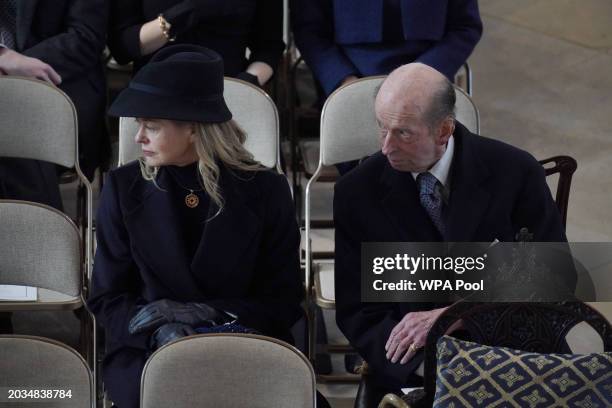 Lady Helen Taylor and Prince Edward, Duke of Kent attend the Thanksgiving Service for King Constantine of the Hellenes at St George's Chapel on...