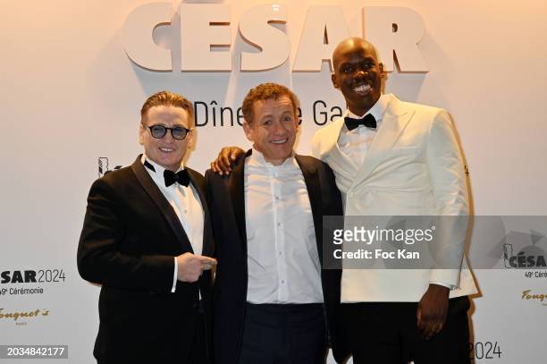 Benoit Magimel, Dany Boon and Jean-Pascal Zadi attend the 49th Cesar Film Awards Dinner at Le Fouquet's on February 23, 2024 in Paris, France.