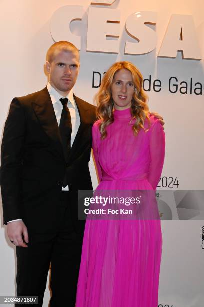 Alexandre Barriere and Joy Desseigne-Barriere attend the 49th Cesar Film Awards Dinner at Le Fouquet's on February 23, 2024 in Paris, France.