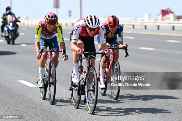 Marco Murgano of Italy and Team Corratec-Vini Fantini, Eddy Fine of France and Team Cofidis and Juan Pedro Lopez of Spain and Team Lidl-Trek compete...